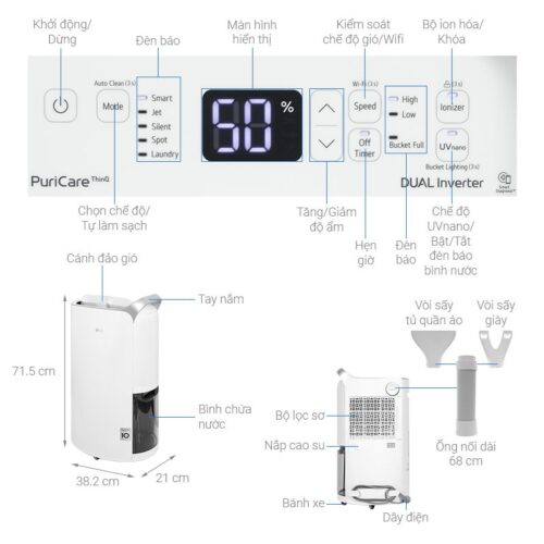 Thông số kỹ thuật máy hút ẩm LG MD16GQSE0.ABAE