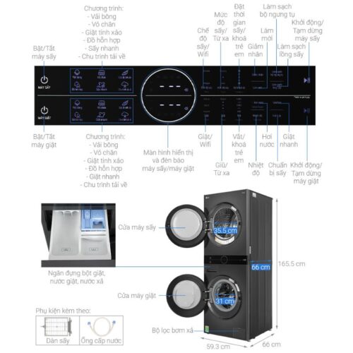 Thông số kỹ thuật tháp giặt sấy LG WT1410NHB APBPEVN