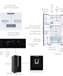 Bảng điều khiển tủ lạnh 4 cánh Inverter 540 lít Hitachi FW690PGV7X GBK