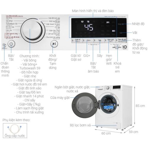 Chi tiết máy giặt sấy LG giặt 11 kg - sấy 7 kg FV1411D4W