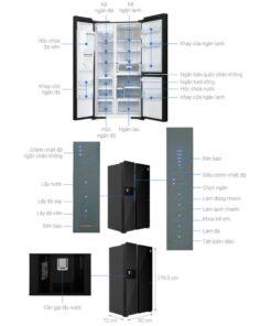 Chi tiết tủ lạnh 3 cánh side by side 569 lít Hitachi MX800GVGV0 GBK