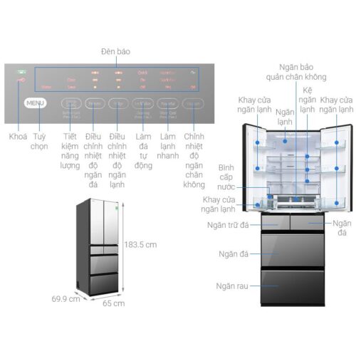 Chi tiết tủ lạnh 6 cánh 540 lít Hitachi HW540RV X
