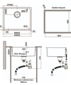 Kích thước chậu rửa bát inox 1 hố Hafele HS24-SSN1S-540 567.24.457