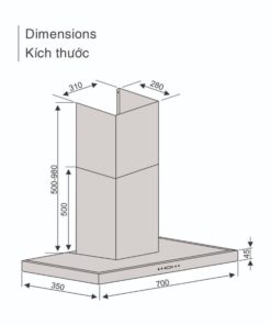 Kích thước máy hút áp tường Lorca TA 6007TM-70