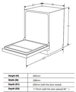 Kích thước máy rửa bát độc lập Spelier SP 16DWKT/G