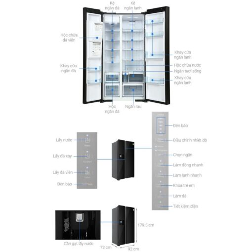 Kích thước tủ lạnh 2 cánh side by side 573 lít Hitachi SX800GPGV0 GBK