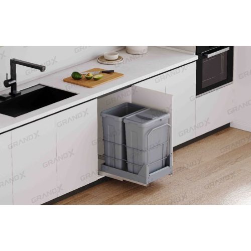 Ảnh thùng rác đôi cỡ lớn lắp âm tủ cánh kéo GrandX XW.D40M