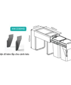 Ảnh thùng rác đôi gắn cánh kéo âm tủ GrandX XW.D30MD