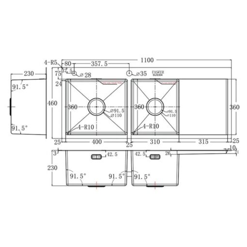 Chậu rửa bát inox 2 hố Faster FS 11046HMS - Ảnh 3