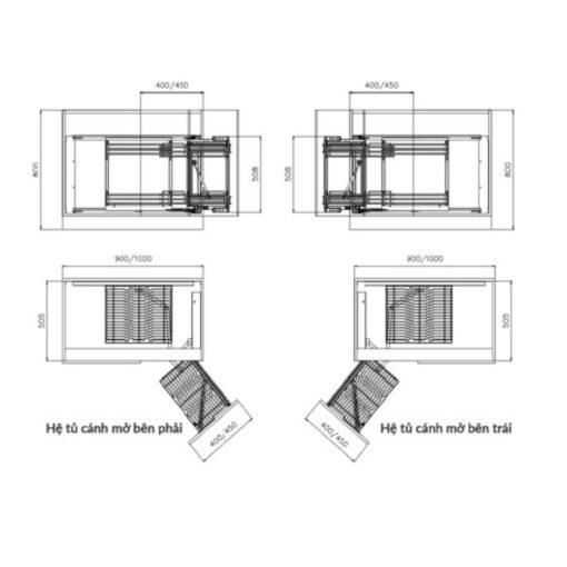 Kích thước kệ góc liên hoàn nan dẹt Inox GrandX XMC.45S LEFT
