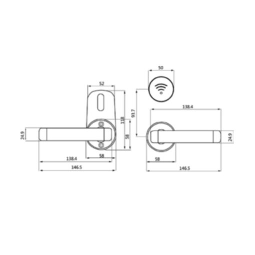 Kích thước khóa cửa khách sạn Hyundai HY-HL03 Silver