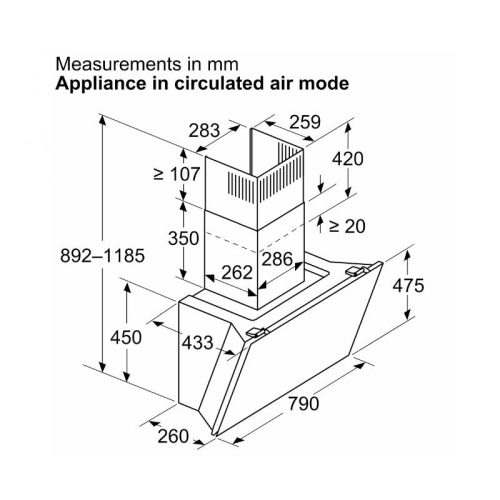 Máy hút mùi áp tường Bosch DWK81AN60 Serie 6 7 Kích thước máy hút mùi áp tường Bosch DWK81AN60 Serie 6