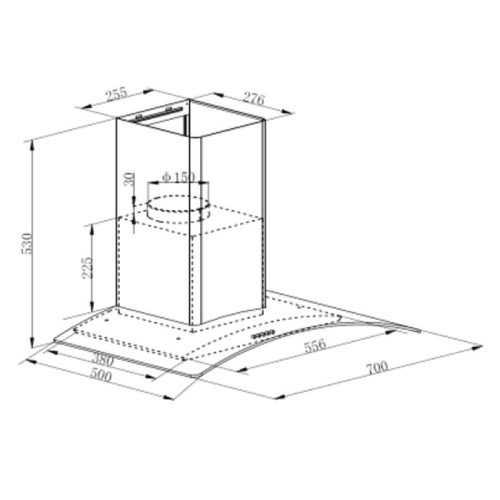 Máy hút mùi áp tường Faster FS 3388-70S 5 kich thuoc may hut mui ap tuong faster fs 3388 70s 1