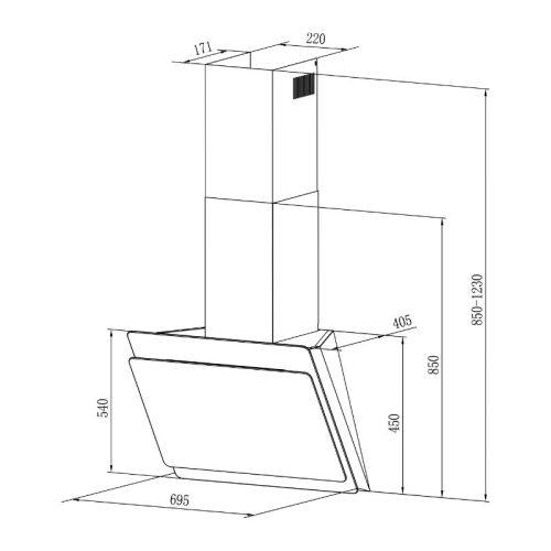 Máy hút mùi áp tường Tomate TOM 3374 7 kich thuoc may hut mui ap tuong tomate tom 3374