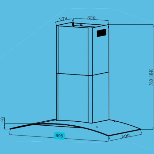 Máy hút mùi kính cong Tomate TOM 3150‐70 5 kich thuoc may hut mui kinh cong tomate tom 3150‐70