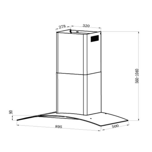 Máy hút mùi kính cong Tomate TOM 3155‐90 5 kich thuoc may hut mui kinh cong tomate tom 3155‐90 update