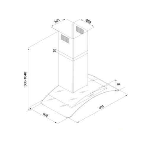 Máy hút mùi kính cong Tomate TOM 3159-70 7 kich thuoc may hut mui kinh cong tomate tom 3159 70