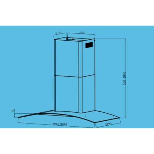 Máy hút mùi kính cong Tomate TOM 3159B‐T7 5 kich thuoc may hut mui kinh cong tomate tom 3159b‐t7