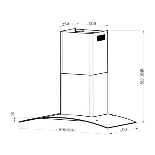 Máy hút mùi kính cong Tomate TOM 3670 5 kich thuoc may hut mui kinh cong tomate tom 3670
