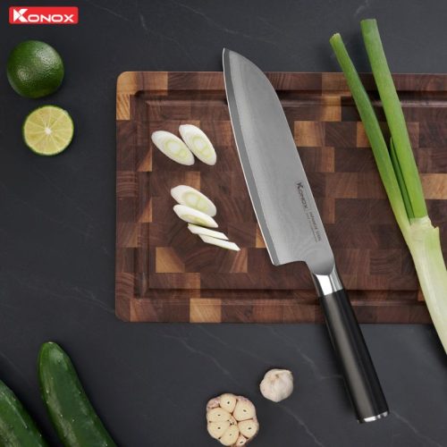 Ảnh dao đa năng thép Nhật Konox Damascus Eiko Series 7″ Santoku