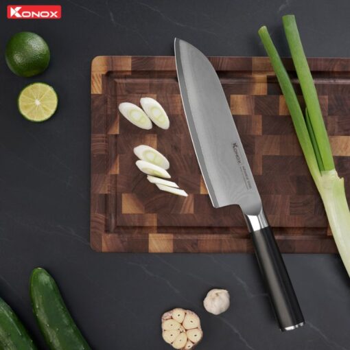 Ảnh dao đa năng thép Nhật Konox Damascus Eiko Series 7″ Santoku