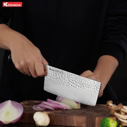 Hình ảnh dao thái thép Nhật Konox Damascus Eiko Series 7″ Chopper