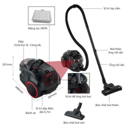 Máy hút bụi dạng hộp Bosch BGS21WX100 7 chi tiet may hut bui dang hop bosch bgs21wx100