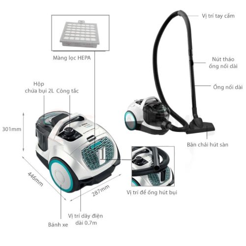 Máy hút bụi dạng hộp Bosch BGS21WHYG 6 kich thuoc may hut bui dang hop bosch bgs21whyg