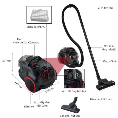 Máy hút bụi dạng hộp Bosch BGS21WPOW 7 kich thuoc may hut bui dang hop bosch bgs21wpow