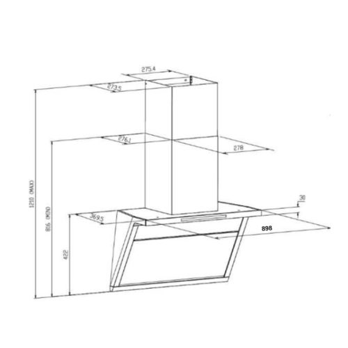 Máy hút mùi áp tường GrandX GX H90T88G 5 kich thuoc may hut mui ap tuong grandx gx h90t88g