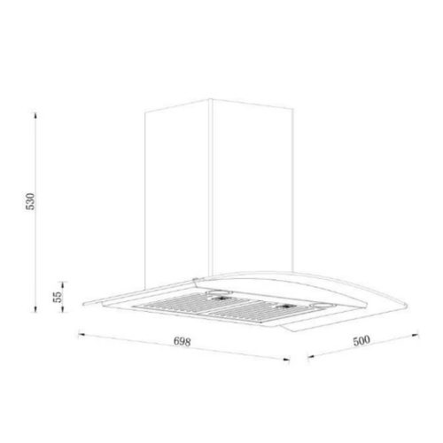 Máy hút mùi kính cong áp tường GrandX GX H70C55B 5 kich thuoc may hut mui kinh cong ap tuong grandx gx h70c55b