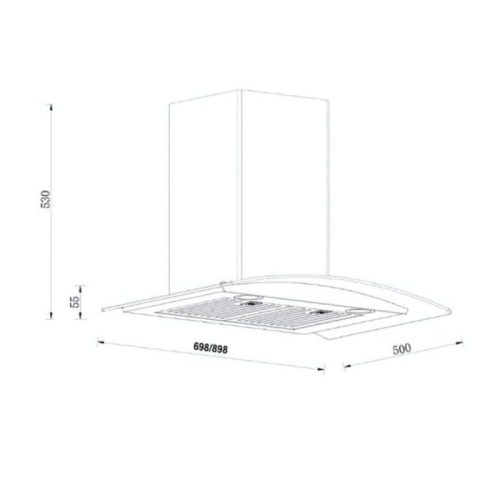 Máy hút mùi kính cong GrandX GX H90C55 5 kich thuoc may hut mui kinh cong grandx gx h90c55