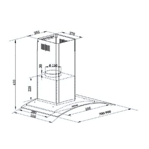 Máy hút mùi kính cong GrandX GX H90C62B 5 kich thuoc may hut mui kinh cong grandx gx h90c62b