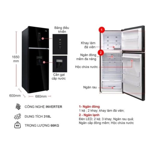Tủ lạnh 2 cánh ngăn đá trên Inverter 318 lít Aqua AQR-T369FA(WGB) - Ảnh 3
