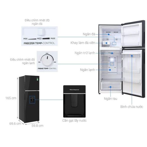 Tủ lạnh 2 cánh ngăn đá trên Inverter 328 lít Aqua AQR-T380FA(WGB) 7 kich thuoc tu lanh 2 canh ngan da tren inverter 328 lit aqua aqr t380fa wgb