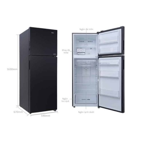 Tủ lạnh 2 cánh ngăn đá dưới Inverter 324 lít Aqua AQR-B390MA(HB) 7 kich thuoc tu lanh 2 canh ngan da tren inverter 333 lit aqua aqr t352fa fb