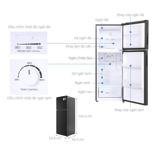 kich thuoc tu lanh aqua inverter 211 lit aqr t238fafb