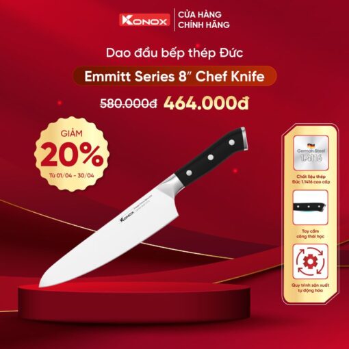 Khuyến mại dao đầu bếp thép Đức Konox Emmitt Series 8″ Chef Knife