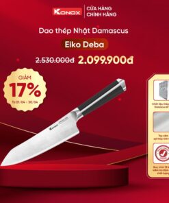 Khuyến mại dao thép Nhật Konox Damascus Eiko Series 7″ Deba Knife