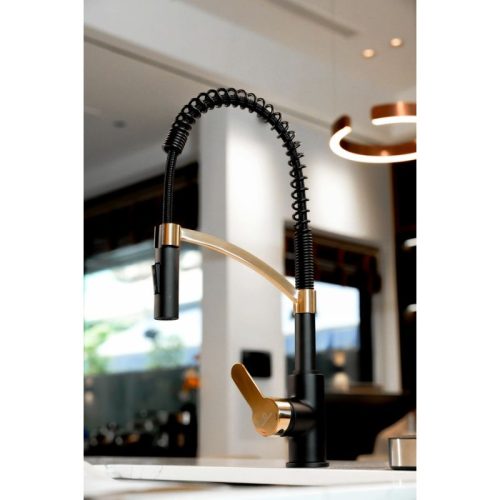 Vòi rửa bát Wasserwerk WK 3 black/matt gold, with spiral spring 700558 7 anh voi rua bat wasserwerk wk 3 black matt gold with spiral spring 700558