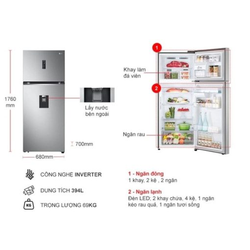 Tủ lạnh 2 cánh Inverter 394 lít LG GN-D392PSA - Ảnh 4