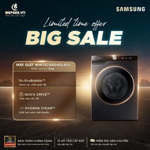 Máy Giặt Samsung AI EcoBubble Inverter 12 kg WW12CG604DLBSV cửa trước