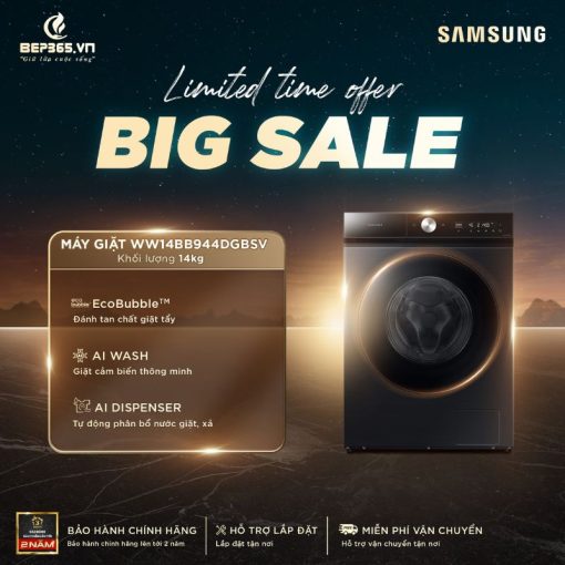 Máy Giặt Samsung Bespoke AI Inverter 14 kg WW14BB944DGBSV cửa trước