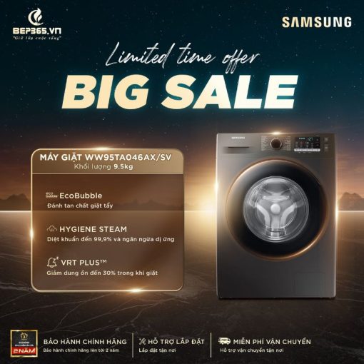 Máy Giặt Samsung Inverter 9.5 Kg WW95TA046AX/SV cửa trước