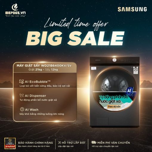 Máy Giặt Sấy Samsung Inverter Giặt 21 Kg - Sấy 12 Kg WD21B6400KV/SV
