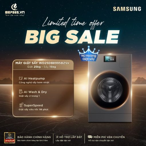 Máy Giặt Sấy Samsung Inverter Giặt 25 Kg - Sấy 15 kg WD25DB8995BZSV