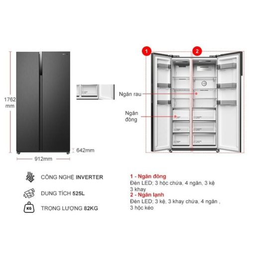 Tủ lạnh 2 cánh side by side 525 lít Hitachi HRSN9552DWDXVN - Ảnh 4