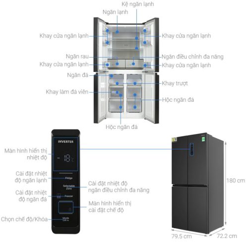 chi tiet tu lanh 4 canh side by side 466 lit hitachi hr4n7522dsdxvn