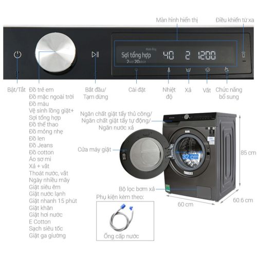 Máy giặt Samsung Inverter 13 kg WA80F13S5BSV 13 kich thuoc may giat samsung ai inverter 10kg ww10t634dlx sv