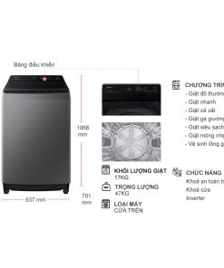 kich thuoc may giat samsung ecobubble inverter 17 kg wa17cg6442bdsv cua tren